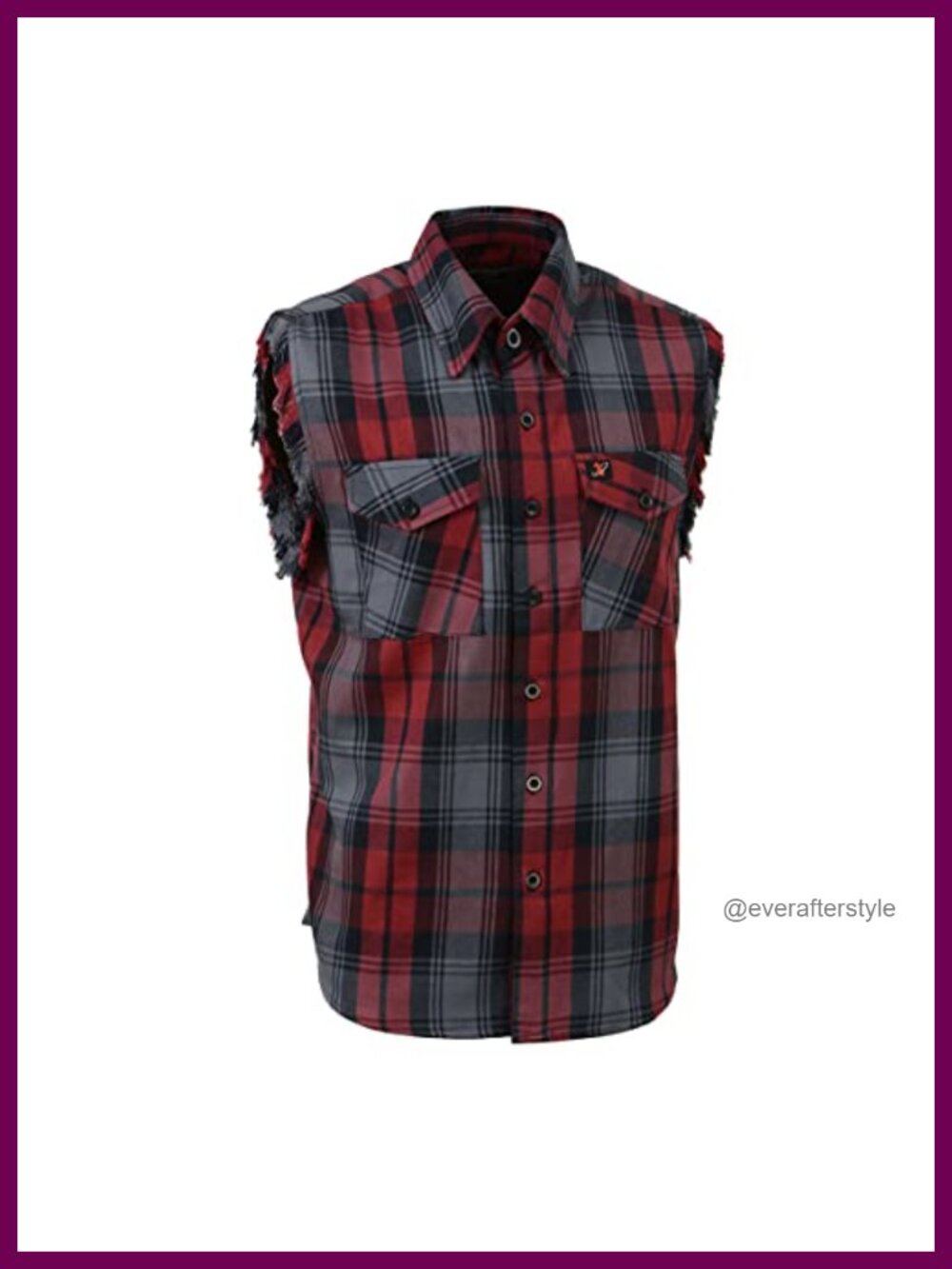 Men's Cut Off Flannel Sleeveless Button Down Shirt Frayed Biker Style